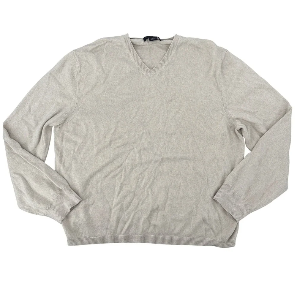 Banana Republic Mens XL Silk Cashmere V-Neck Sweater Oatmeal Beige Knit Pullover